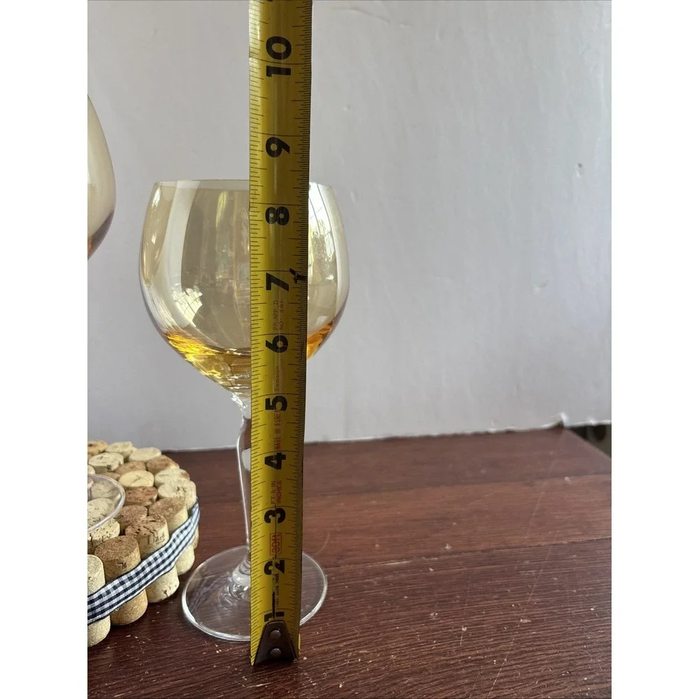 Pier 1 Amber Golden Large Balloon Wine Glasses Clear Stem Set Of 2 8.5